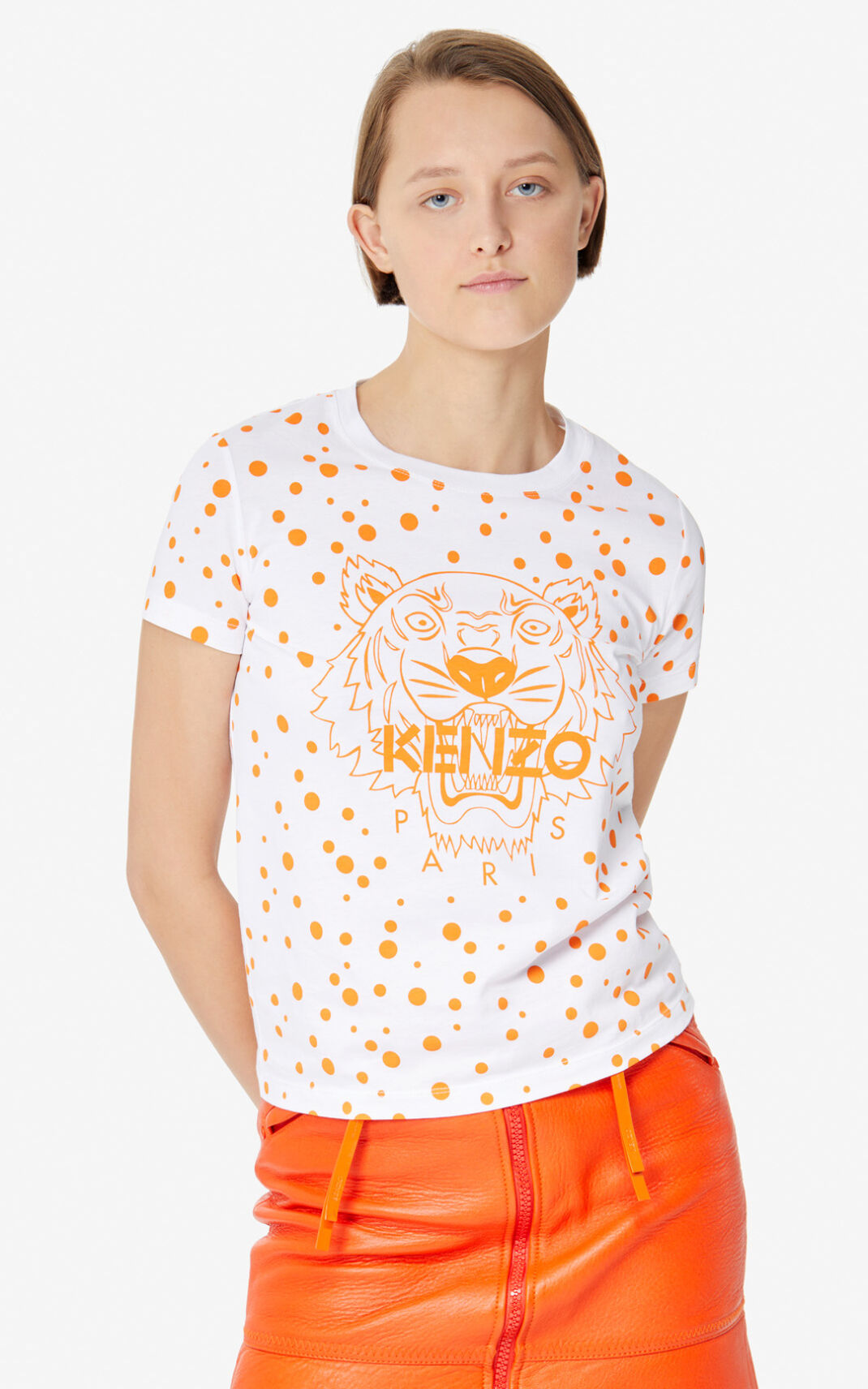 Camiseta Kenzo Dots Tiger Feminino - Laranja Escuro | 132QPAKND